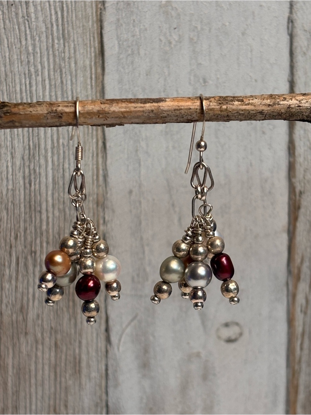 Handmade Cluster Pearl Dangle Earrings - Multicolor
